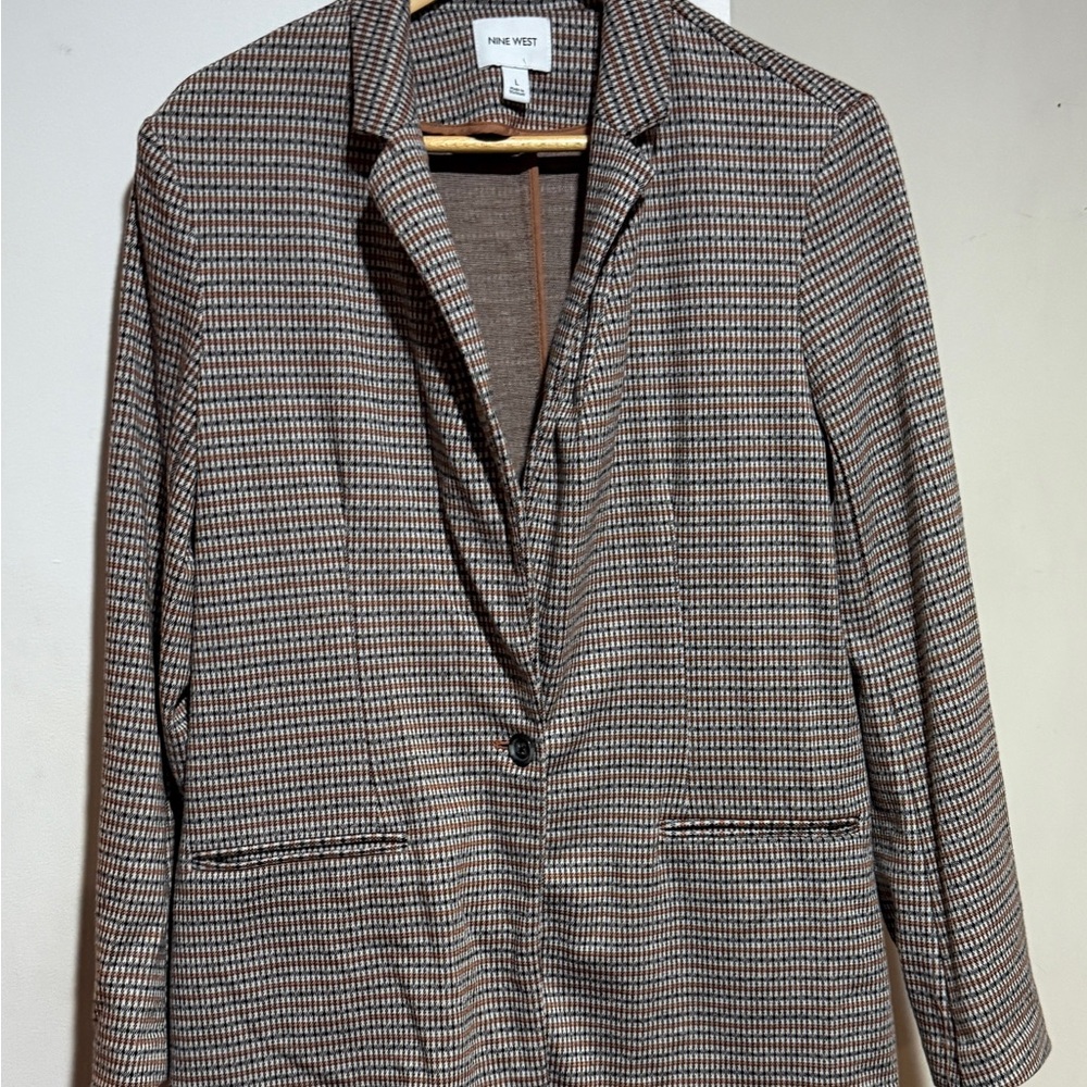Nine West Brown and Black Houndstooth Blazer